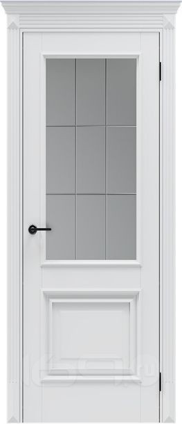 Дверь межкомнатная Классико-13.21 ПЭТ, Shellac White, остекленная, царговая
