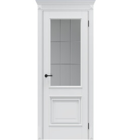Дверь межкомнатная Классико-13.21 ПЭТ, Shellac White, остекленная, царговая