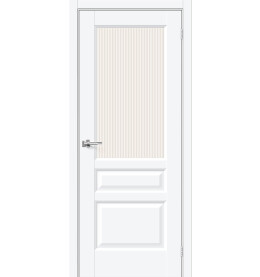 Дверь межкомнатная Неоклассик-35 ПЭТ, White Silk, остекленная, рифлёное стекло magic moru, царговая