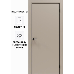 Дверь межкомнатная Порта-50 4AB ПЭТ, Keramik Beige в комплекте с врезанной черной магнитной защелкой, глухая, кромка алюминиевая черная матовая, каркасно-щитовая