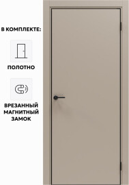 Дверь межкомнатная Порта-50 4AB ПЭТ, Keramik Beige в комплекте с врезанной черной магнитной защелкой, глухая, кромка алюминиевая черная матовая, каркасно-щитовая