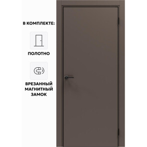 Дверь межкомнатная Порта-50 4AB ПЭТ, Keramik Brown в комплекте с врезанной черной магнитной защелкой, глухая, кромка алюминиевая черная матовая, каркасно-щитовая