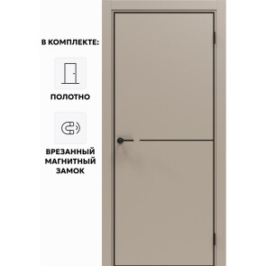 Дверь межкомнатная Порта-50.1 4AB ПЭТ, Keramik Beige в комплекте с врезанной черной магнитной защелкой, глухая, кромка алюминиевая черная матовая, каркасно-щитовая