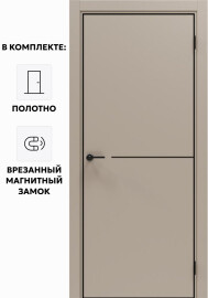 Дверь межкомнатная Порта-50.1 4AB ПЭТ, Keramik Beige в комплекте с врезанной черной магнитной защелкой, глухая, кромка алюминиевая черная матовая, каркасно-щитовая