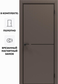 Дверь межкомнатная Порта-50.1 4AB ПЭТ, Keramik Brown в комплекте с врезанной черной магнитной защелкой, глухая, кромка алюминиевая черная матовая, каркасно-щитовая