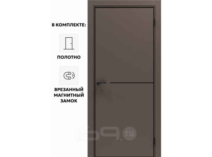 Дверь межкомнатная Порта-50.1 4AB ПЭТ, Keramik Brown в комплекте с врезанной черной магнитной защелкой, глухая, кромка алюминиевая черная матовая, каркасно-щитовая