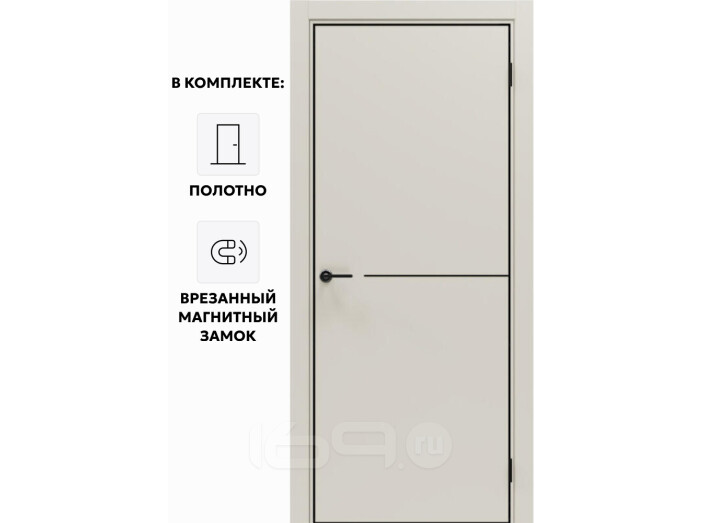Дверь межкомнатная Порта-50.1 4AB ПЭТ, Keramik Valse в комплекте с врезанной черной магнитной защелкой, глухая, кромка алюминиевая черная матовая, каркасно-щитовая