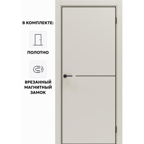 Дверь межкомнатная Порта-50.1 4AB ПЭТ, Keramik Valse в комплекте с врезанной черной магнитной защелкой, глухая, кромка алюминиевая черная матовая, каркасно-щитовая