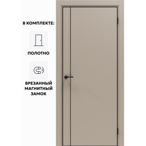 Дверь межкомнатная Порта-50.11 4AB ПЭТ, Keramik Beige в комплекте с врезанной черной магнитной защелкой, глухая, кромка алюминиевая черная матовая, каркасно-щитовая