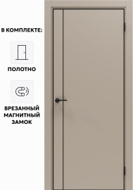 Дверь межкомнатная Порта-50.11 4AB ПЭТ, Keramik Beige в комплекте с врезанной черной магнитной защелкой, глухая, кромка алюминиевая черная матовая, каркасно-щитовая