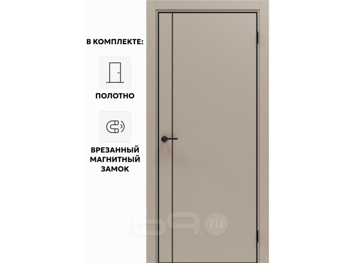 Дверь межкомнатная Порта-50.11 4AB ПЭТ, Keramik Beige в комплекте с врезанной черной магнитной защелкой, глухая, кромка алюминиевая черная матовая, каркасно-щитовая