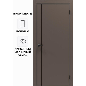 Дверь межкомнатная Порта-50.11 4AB ПЭТ, Keramik Brown в комплекте с врезанной черной магнитной защелкой, глухая, кромка алюминиевая черная матовая, каркасно-щитовая