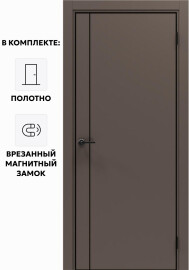 Дверь межкомнатная Порта-50.11 4AB ПЭТ, Keramik Brown в комплекте с врезанной черной магнитной защелкой, глухая, кромка алюминиевая черная матовая, каркасно-щитовая