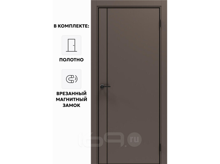 Дверь межкомнатная Порта-50.11 4AB ПЭТ, Keramik Brown в комплекте с врезанной черной магнитной защелкой, глухая, кромка алюминиевая черная матовая, каркасно-щитовая