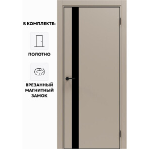 Дверь межкомнатная Порта-51 4AB ПЭТ, Keramik Beige в комплекте с врезанной черной магнитной защелкой, глухая, кромка алюминиевая черная матовая, каркасно-щитовая