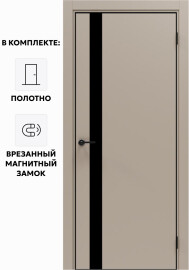 Дверь межкомнатная Порта-51 4AB ПЭТ, Keramik Beige в комплекте с врезанной черной магнитной защелкой, глухая, кромка алюминиевая черная матовая, каркасно-щитовая