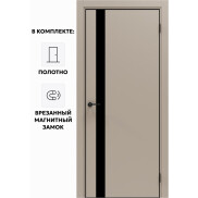 Дверь межкомнатная Порта-51 4AB ПЭТ, Keramik Beige в комплекте с врезанной черной магнитной защелкой, глухая, кромка алюминиевая черная матовая, каркасно-щитовая
