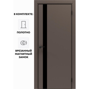 Дверь межкомнатная Порта-51 4AB ПЭТ, Keramik Brown в комплекте с врезанной черной магнитной защелкой, глухая, кромка алюминиевая черная матовая, каркасно-щитовая