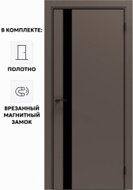 Дверь межкомнатная Порта-51 4AB ПЭТ, Keramik Brown в комплекте с врезанной черной магнитной защелкой, глухая, кромка алюминиевая черная матовая, каркасно-щитовая