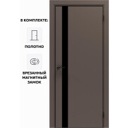 Дверь межкомнатная Порта-51 4AB ПЭТ, Keramik Brown в комплекте с врезанной черной магнитной защелкой, глухая, кромка алюминиевая черная матовая, каркасно-щитовая