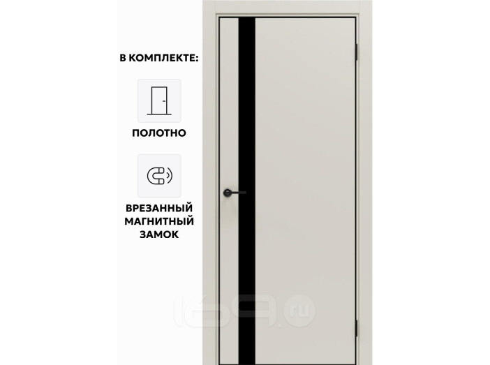 Дверь межкомнатная Порта-51 4AB ПЭТ, Keramik Valse в комплекте с врезанной черной магнитной защелкой, глухая, кромка алюминиевая черная матовая, каркасно-щитовая