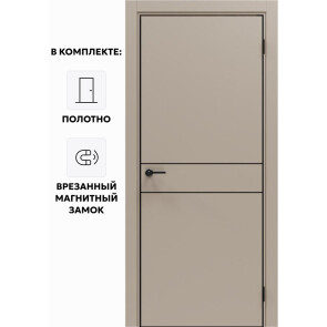 Дверь межкомнатная Порта-52 4AB ПЭТ, Keramik Beige в комплекте с врезанной черной магнитной защелкой, глухая, кромка алюминиевая черная матовая, каркасно-щитовая