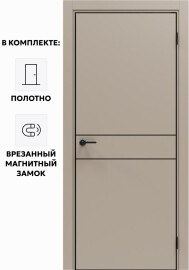 Дверь межкомнатная Порта-52 4AB ПЭТ, Keramik Beige в комплекте с врезанной черной магнитной защелкой, глухая, кромка алюминиевая черная матовая, каркасно-щитовая