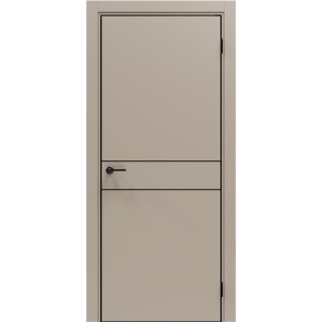 Дверь межкомнатная Порта-52 4AB ПЭТ, Keramik Beige в комплекте с врезанной черной магнитной защелкой, глухая, кромка алюминиевая черная матовая, каркасно-щитовая