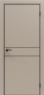 Дверь межкомнатная Порта-52 4AB ПЭТ, Keramik Beige в комплекте с врезанной черной магнитной защелкой, глухая, кромка алюминиевая черная матовая, каркасно-щитовая
