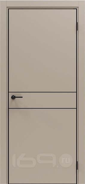 Дверь межкомнатная Порта-52 4AB ПЭТ, Keramik Beige в комплекте с врезанной черной магнитной защелкой, глухая, кромка алюминиевая черная матовая, каркасно-щитовая