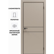 Дверь межкомнатная Порта-52 4AB ПЭТ, Keramik Beige в комплекте с врезанной черной магнитной защелкой, глухая, кромка алюминиевая черная матовая, каркасно-щитовая