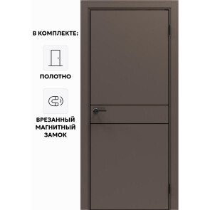 Дверь межкомнатная Порта-52 4AB ПЭТ, Keramik Brown в комплекте с врезанной черной магнитной защелкой, глухая, кромка алюминиевая черная матовая, каркасно-щитовая