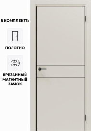 Дверь межкомнатная Порта-52 4AB ПЭТ, Keramik Valse в комплекте с врезанной черной магнитной защелкой, глухая, кромка алюминиевая черная матовая, каркасно-щитовая