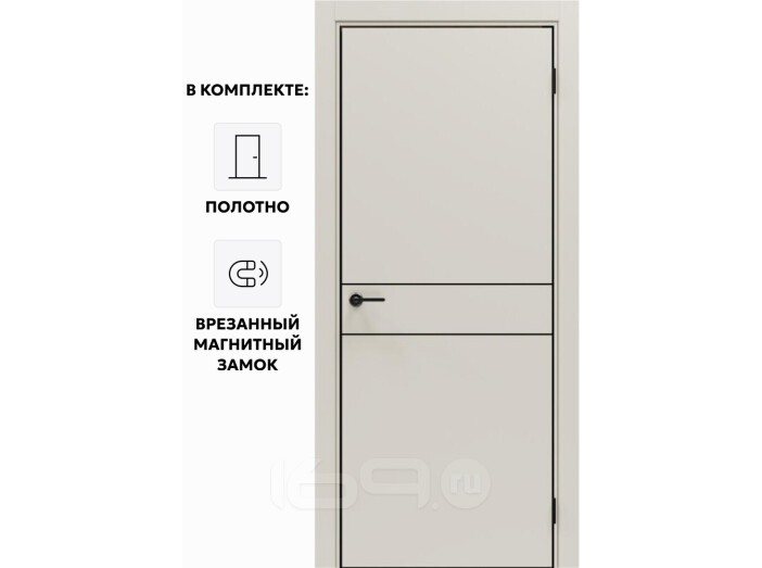 Дверь межкомнатная Порта-52 4AB ПЭТ, Keramik Valse в комплекте с врезанной черной магнитной защелкой, глухая, кромка алюминиевая черная матовая, каркасно-щитовая