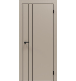 Дверь межкомнатная Порта-58 4AB ПЭТ, Keramik Beige в комплекте с врезанной черной магнитной защелкой, глухая, кромка алюминиевая черная матовая, каркасно-щитовая