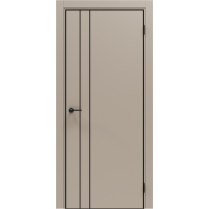 Дверь межкомнатная Порта-58 4AB ПЭТ, Keramik Beige в комплекте с врезанной черной магнитной защелкой, глухая, кромка алюминиевая черная матовая, каркасно-щитовая