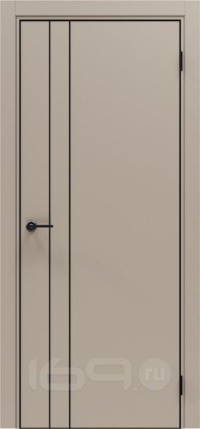 Дверь межкомнатная Порта-58 4AB ПЭТ, Keramik Beige в комплекте с врезанной черной магнитной защелкой, глухая, кромка алюминиевая черная матовая, каркасно-щитовая