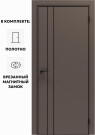 Дверь межкомнатная Порта-58 4AB ПЭТ, Keramik Brown в комплекте с врезанной черной магнитной защелкой, глухая, кромка алюминиевая черная матовая, каркасно-щитовая