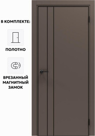 Дверь межкомнатная Порта-58 4AB ПЭТ, Keramik Brown в комплекте с врезанной черной магнитной защелкой, глухая, кромка алюминиевая черная матовая, каркасно-щитовая