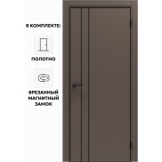 Дверь межкомнатная Порта-58 4AB ПЭТ, Keramik Brown в комплекте с врезанной черной магнитной защелкой, глухая, кромка алюминиевая черная матовая, каркасно-щитовая