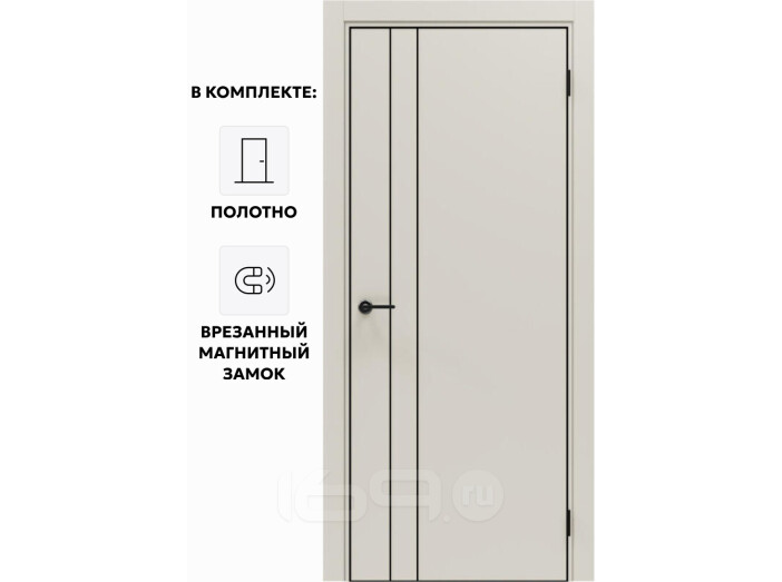 Дверь межкомнатная Порта-58 4AB ПЭТ, Keramik Valse в комплекте с врезанной черной магнитной защелкой, глухая, кромка алюминиевая черная матовая, каркасно-щитовая