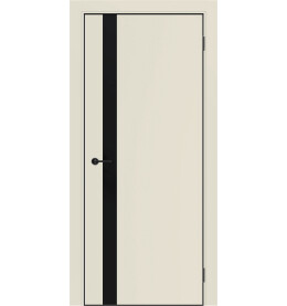 Дверь межкомнатная Порта-51 4AB ПЭТ, Shellac Cream в комплекте с врезанной черной магнитной защелкой, глухая, кромка алюминиевая черная матовая, каркасно-щитовая