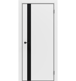 Дверь межкомнатная Порта-51 4AB ПЭТ, Shellac White в комплекте с врезанной черной магнитной защелкой, глухая, кромка алюминиевая черная матовая, каркасно-щитовая