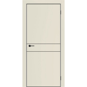 Дверь межкомнатная Порта-52 4AB ПЭТ, Shellac Cream в комплекте с врезанной черной магнитной защелкой, глухая, кромка алюминиевая черная матовая, каркасно-щитовая