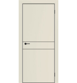 Дверь межкомнатная Порта-52 4AB ПЭТ, Shellac Cream в комплекте с врезанной черной магнитной защелкой, глухая, кромка алюминиевая черная матовая, каркасно-щитовая