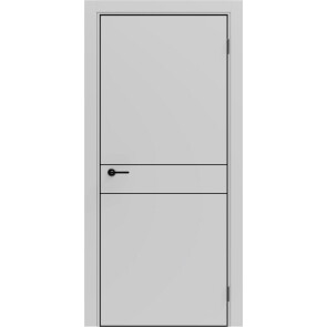 Дверь межкомнатная Порта-52 4AB ПЭТ, Shellac Grey в комплекте с врезанной черной магнитной защелкой, глухая, кромка алюминиевая черная матовая, каркасно-щитовая