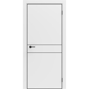 Дверь межкомнатная Порта-52 4AB ПЭТ, Shellac White в комплекте с врезанной черной магнитной защелкой, глухая, кромка алюминиевая черная матовая, каркасно-щитовая