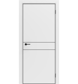Дверь межкомнатная Порта-52 4AB ПЭТ, Shellac White в комплекте с врезанной черной магнитной защелкой, глухая, кромка алюминиевая черная матовая, каркасно-щитовая