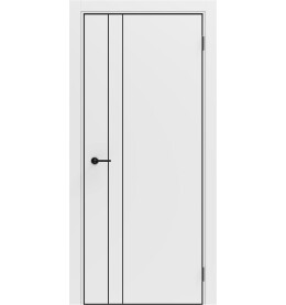 Дверь межкомнатная Порта-58 4AB ПЭТ, Shellac White в комплекте с врезанной черной магнитной защелкой, глухая, кромка алюминиевая черная матовая, каркасно-щитовая