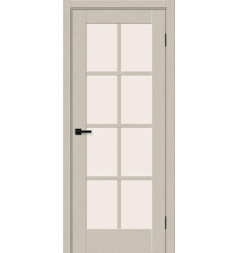 Дверь межкомнатная Прима-11.1 ПЭТ, Cream Silkwood, остекленная, magic fog, царговая